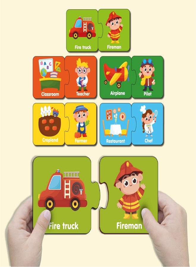 YaYplay Yay Play Profession 2 Piece Wooden Jigsaw Puzzle, Set of 6 Wooden Puzzle for Kids, Montessori Early Educational Pre School Puzzle Toys for 2+ Years Kid - Image 1
